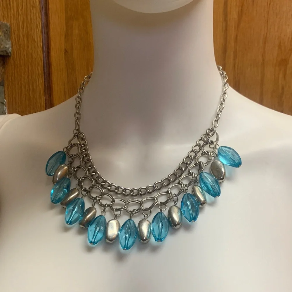 Silver and Blue Statement Necklace